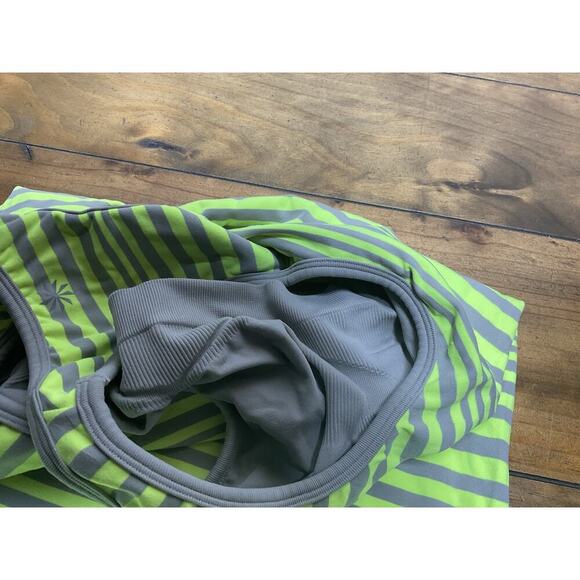 Athleta Top Womens Medium Yellow Neon Stripe Racerback Tank Built-In Bra - Picture 7 of 9